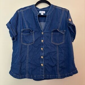Denim & Co. Women’s Blue Denim Button-Front Utility Shirt Size L